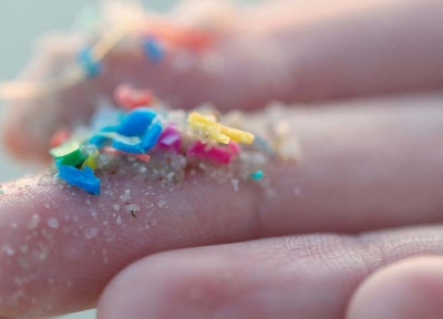 microplastics on a finger