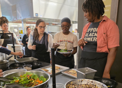In a creative kitchen workshop at OSU designed to teach attendees about the cultural, historical, and ecological significance of traditional Indigenous foods, participants got some hands-on experience. Photo credit: Riki Saltzman, U of O.